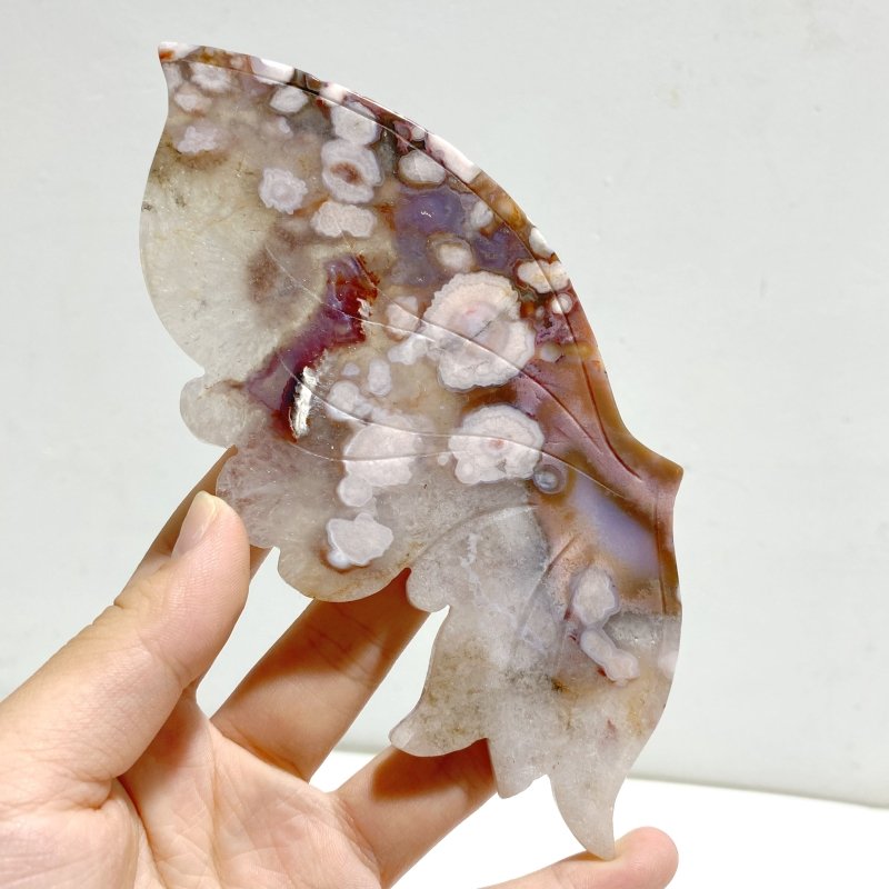 Unique Sakura Flower Agate Butterfly Wing Carving With Stand -Wholesale Crystals
