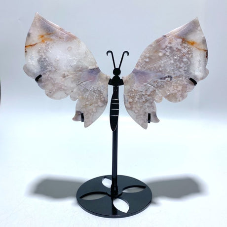Unique Sakura Flower Agate Butterfly Wing Carving With Stand - Wholesale Crystals