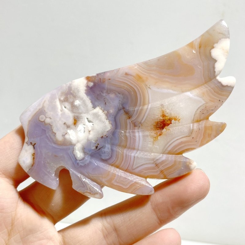 Unique Sakura Flower Agate Heart Wing Carving With Stand -Wholesale Crystals