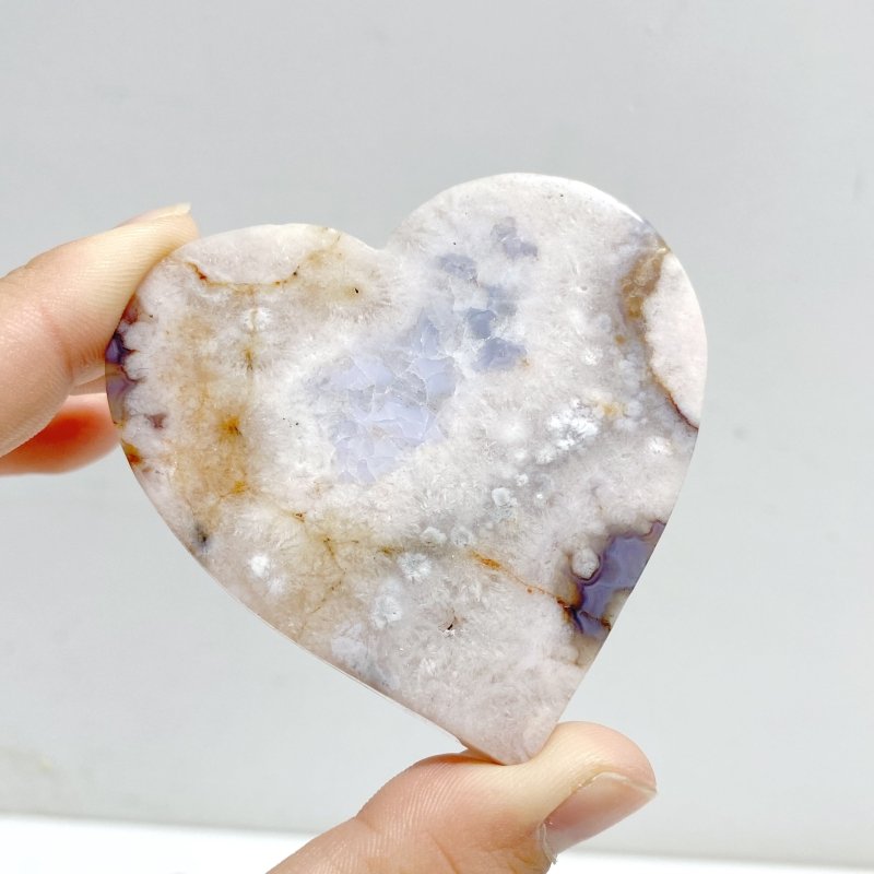 Unique Sakura Flower Agate Heart Wing Carving With Stand - Wholesale Crystals