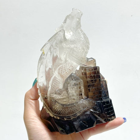 Unique Smoky Quartz Flying Dragon Castle Carving - Wholesale Crystals