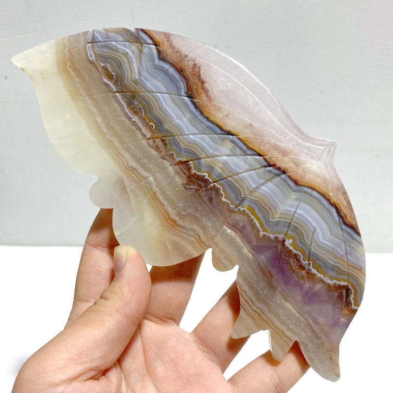 Unique Stripe Agate Mixed Amethyst Butterfly Wing Carving With Stand - Wholesale Crystals