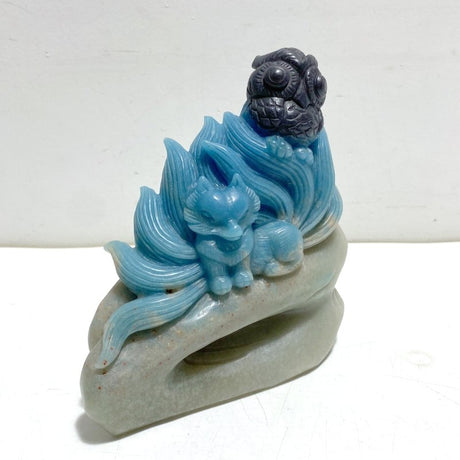 Unique Trolleite Stone Nine - tailed Fox Owl Carving - Wholesale Crystals