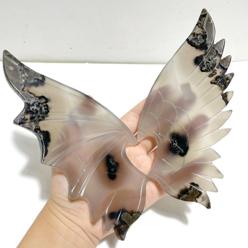 Unique Volcano Agate Demon And Angel Wing Carving With Stand (UV - Reactive) - Wholesale Crystals