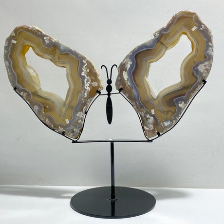 Very Large Beautiful Geode Druzy Sakura Flower Agate Butterfly Wing Carving With Stand 1 (Sea Freight Only) -Wholesale Crystals