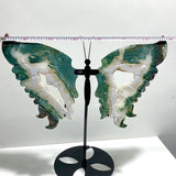 Very Large Geode Druzy Moss Agate Butterfly Wing Carving With Stand - Wholesale Crystals