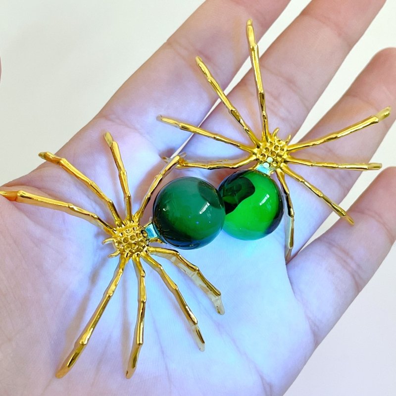Volcano Agate Sphere Spider Ornament Handmade Alloy Spider Wholesale (UV - Reactive) - Wholesale Crystals