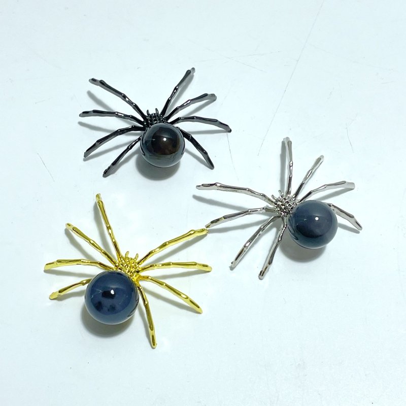 Volcano Agate Sphere Spider Ornament Handmade Alloy Spider Wholesale (UV - Reactive) - Wholesale Crystals