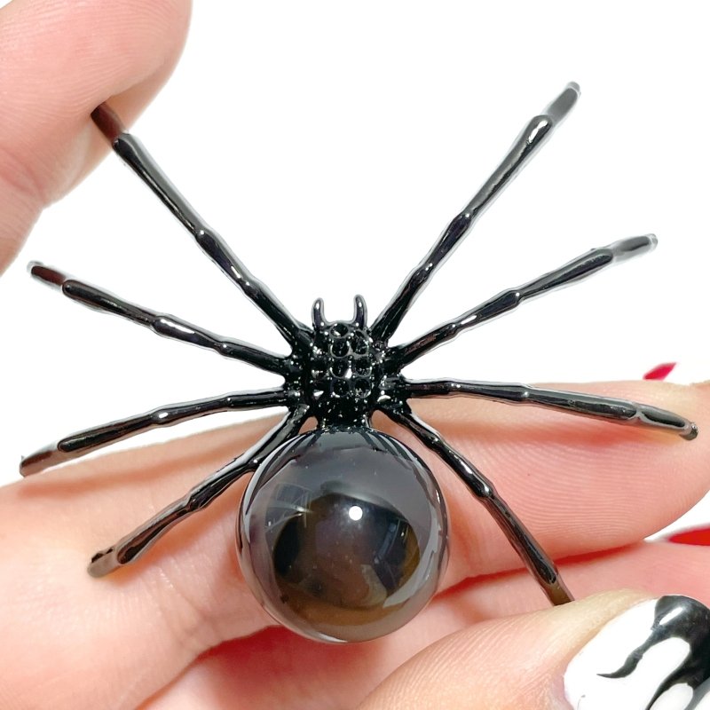 Volcano Agate Sphere Spider Ornament Handmade Alloy Spider Wholesale (UV - Reactive) - Wholesale Crystals