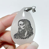 White Jade Engraved Jesus Christ Teardrop Pendant Crystal Pendant Wholesale - Wholesale Crystals