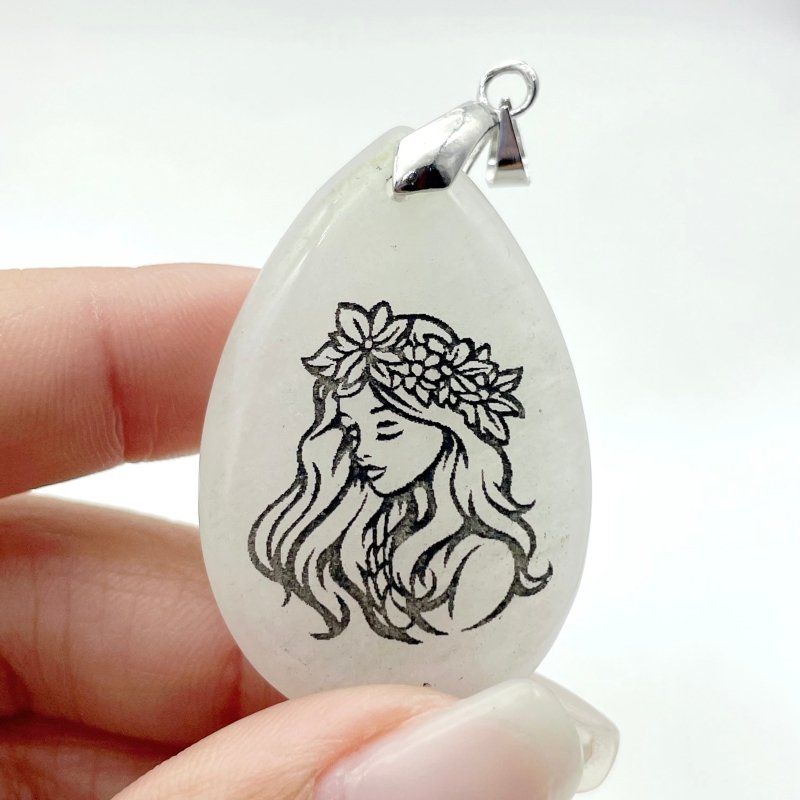 White Jade Engraved Mermaid Teardrop Pendant Crystal Pendant Wholesale - Wholesale Crystals