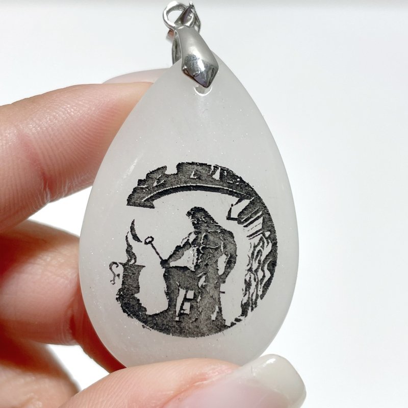 White Jade Engraved Twelve Olympians Teardrop Pendant Crystal Pendant Wholesale - Wholesale Crystals