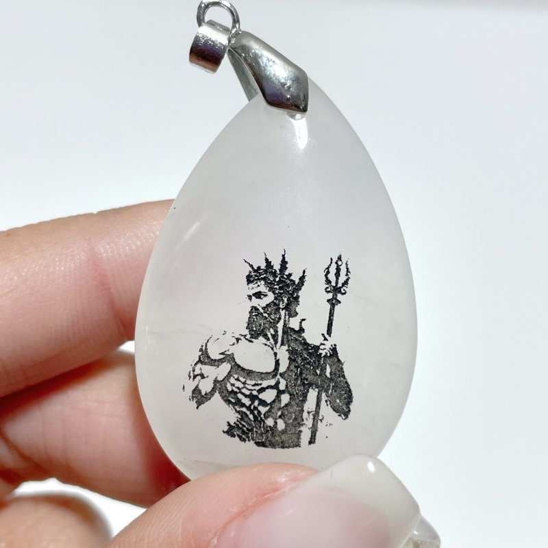 White Jade Engraved Twelve Olympians Teardrop Pendant Crystal Pendant Wholesale - Wholesale Crystals