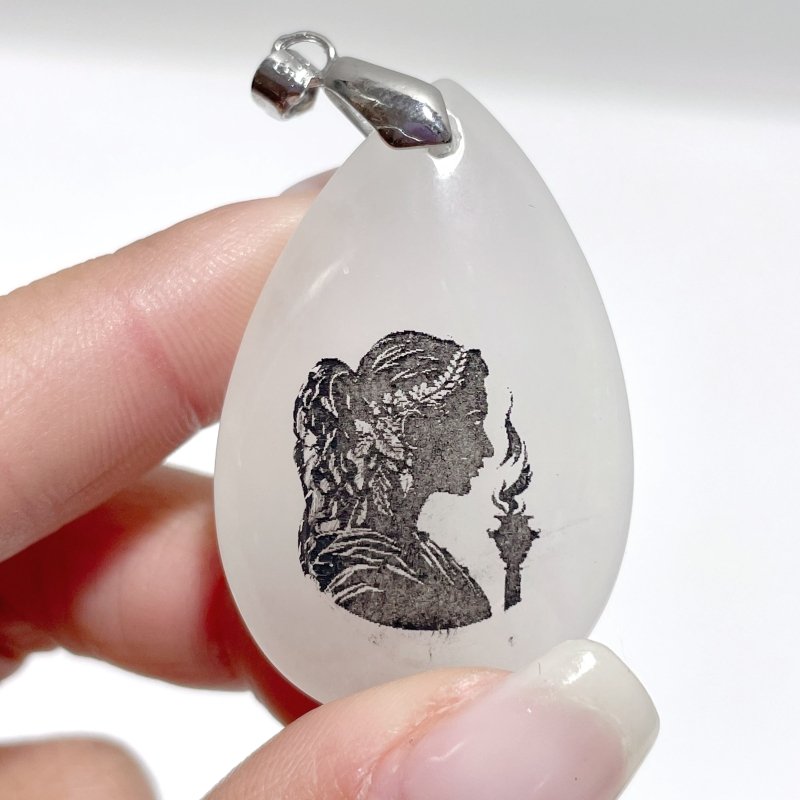 White Jade Engraved Twelve Olympians Teardrop Pendant Crystal Pendant Wholesale - Wholesale Crystals