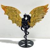 Yellow Ocean Jasper Demon And Angel Wing Carving With Stand - Wholesale Crystals