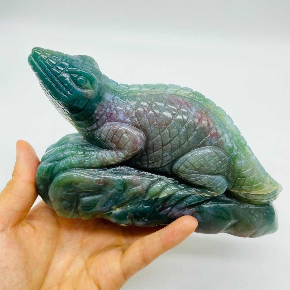 High Quality Natural Moss Agate Lizard Carving -Wholesale Crystals