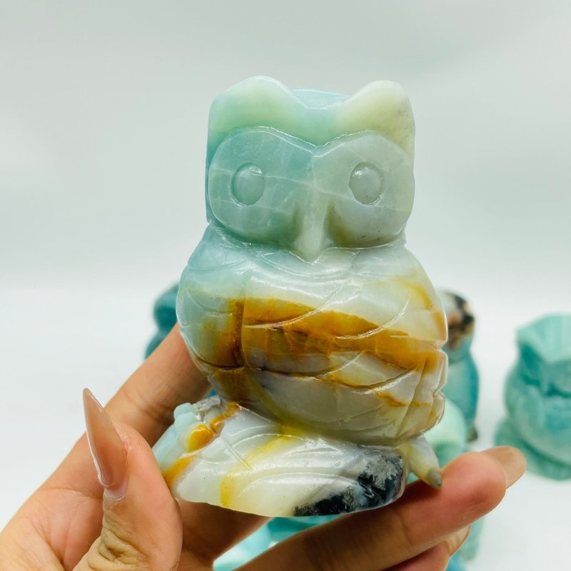 10 Pieces Beautiful Caribbean Calcite Owl Carving - Wholesale Crystals