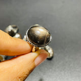 11 Pieces Black Rainbow Sun Stone Different Styles Sterling Silver Ring -Wholesale Crystals