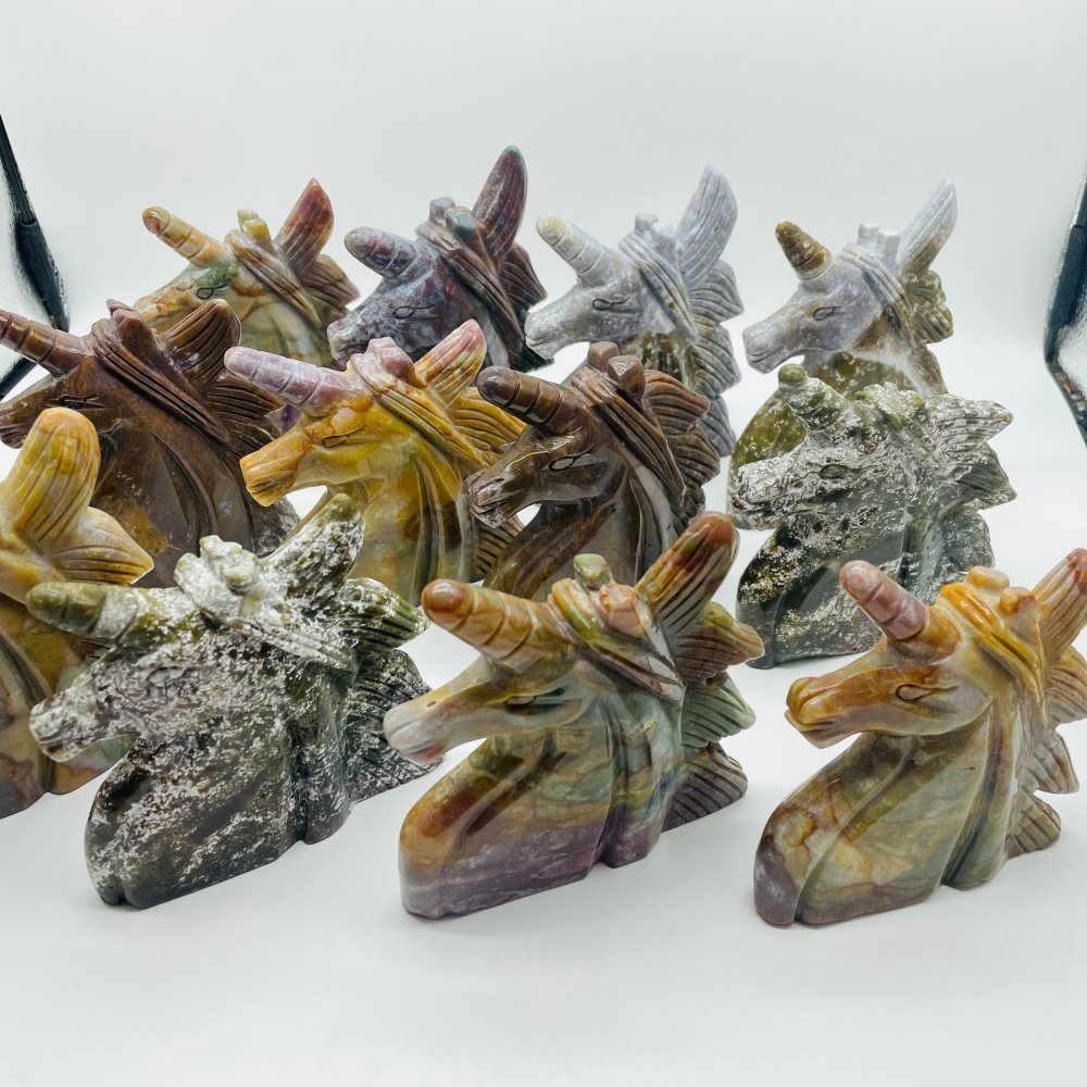 12 Pieces Beautiful Ocean Jasper Unicorn Carving -Wholesale Crystals