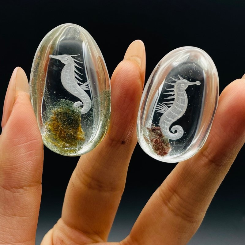 12 Pieces Beautiful Seahorse Garden Quartz Inner Scene Carving - Wholesale Crystals