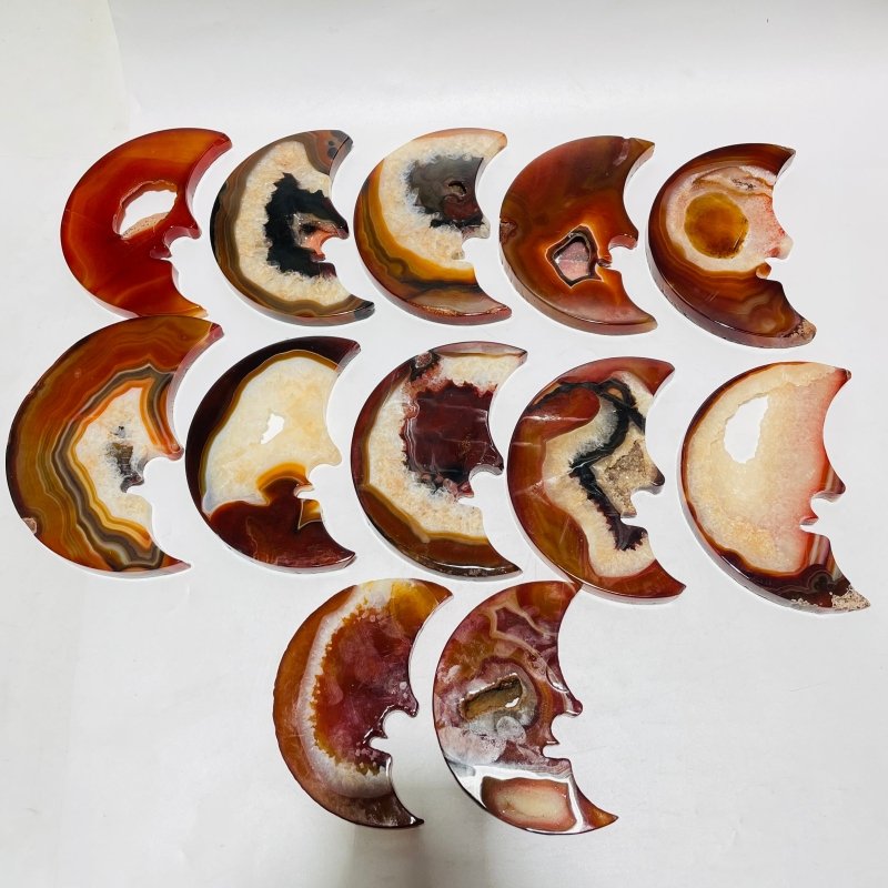 12 Pieces Large Carnelian Moon Face Carving -Wholesale Crystals