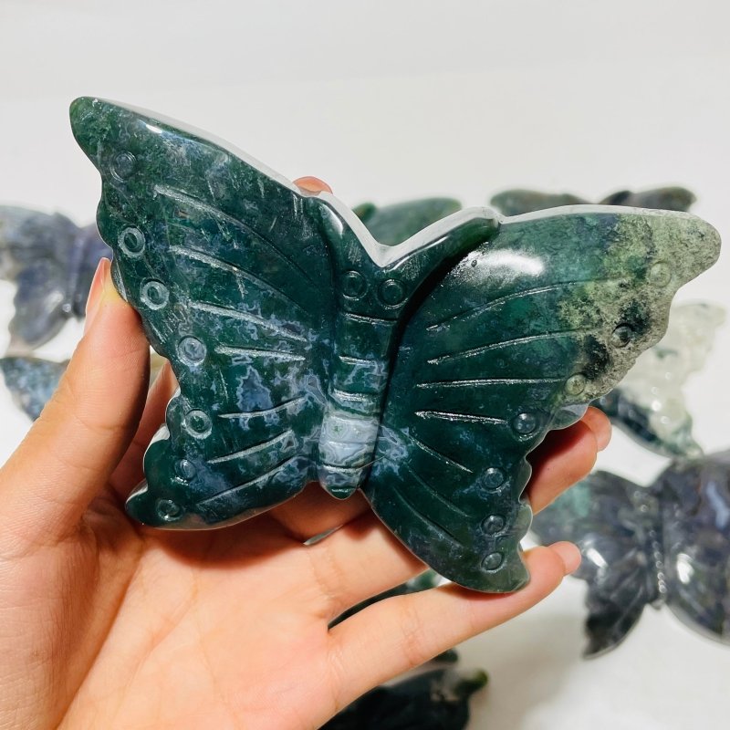 12 Pieces Moss Agate Butterfly Carving -Wholesale Crystals