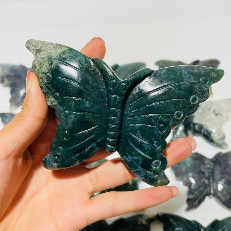 12 Pieces Moss Agate Butterfly Carving -Wholesale Crystals