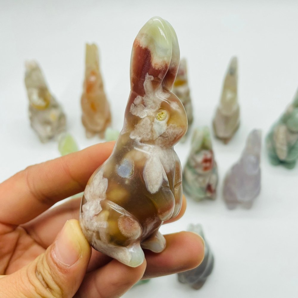 13 Pieces High Quality Sakura Flower Agate Rabbit Carving -Wholesale Crystals