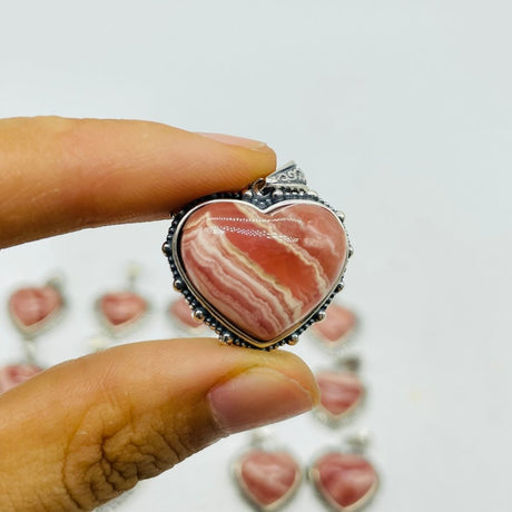 15 Pieces Sterling Silver Heart Rhodochrosite Different Styles Beautiful Pendant -Wholesale Crystals