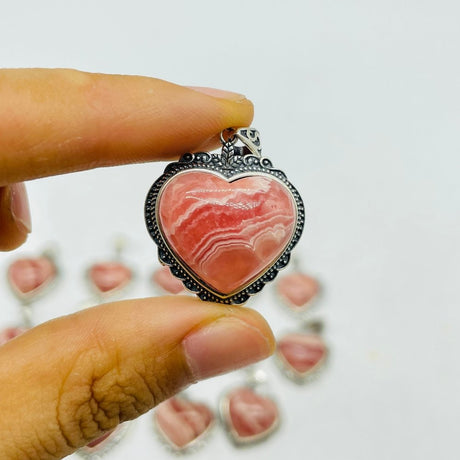 15 Pieces Sterling Silver Heart Rhodochrosite Different Styles Beautiful Pendant -Wholesale Crystals