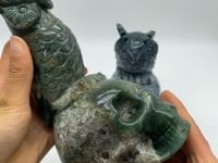 2 Pieces Unique Moss Agate Skull With Owl Carving -Wholesale Crystals