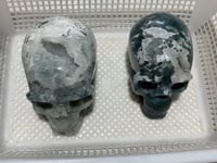 2 Pieces High Quality Large Druzy Moss Agate Skull Carving -Wholesale Crystals