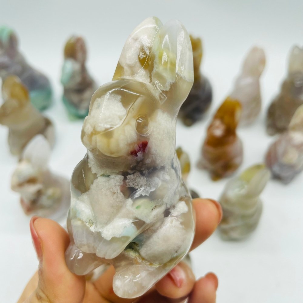17 Pieces High Quality Sakura Flower Agate Rabbit Carving -Wholesale Crystals