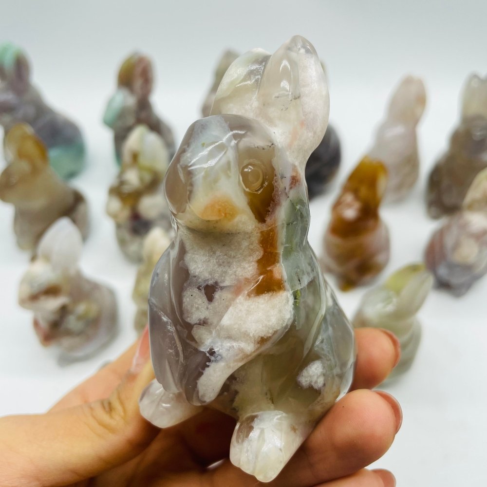 17 Pieces High Quality Sakura Flower Agate Rabbit Carving -Wholesale Crystals