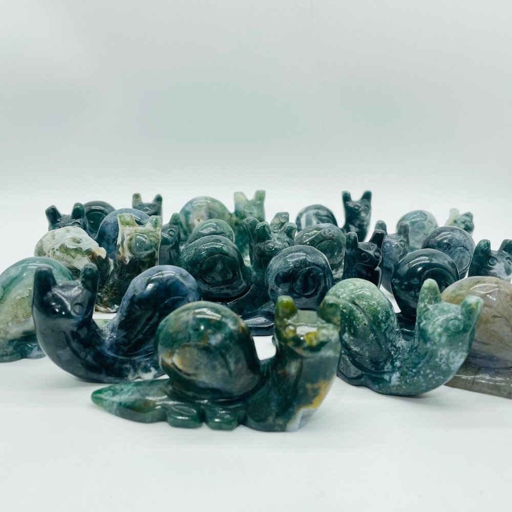 17 Pieces Moss Agate Snails Carving -Wholesale Crystals