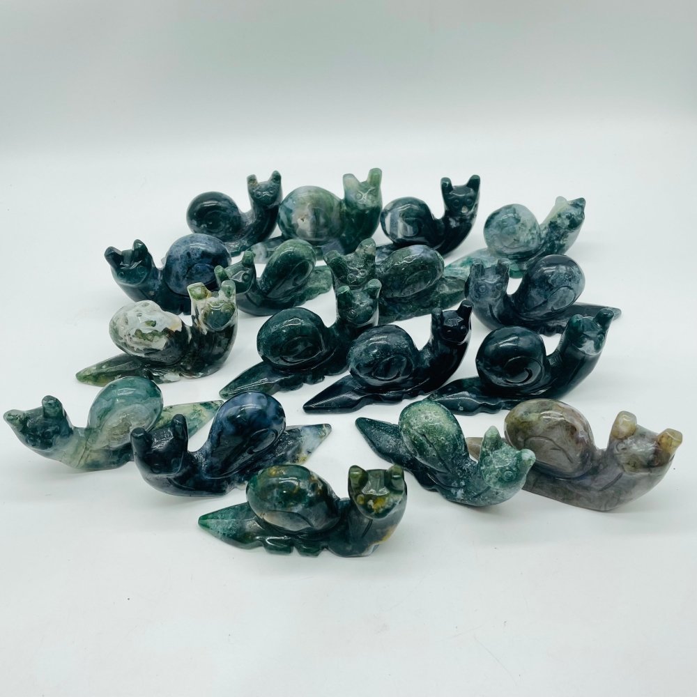 17 Pieces Moss Agate Snails Carving -Wholesale Crystals