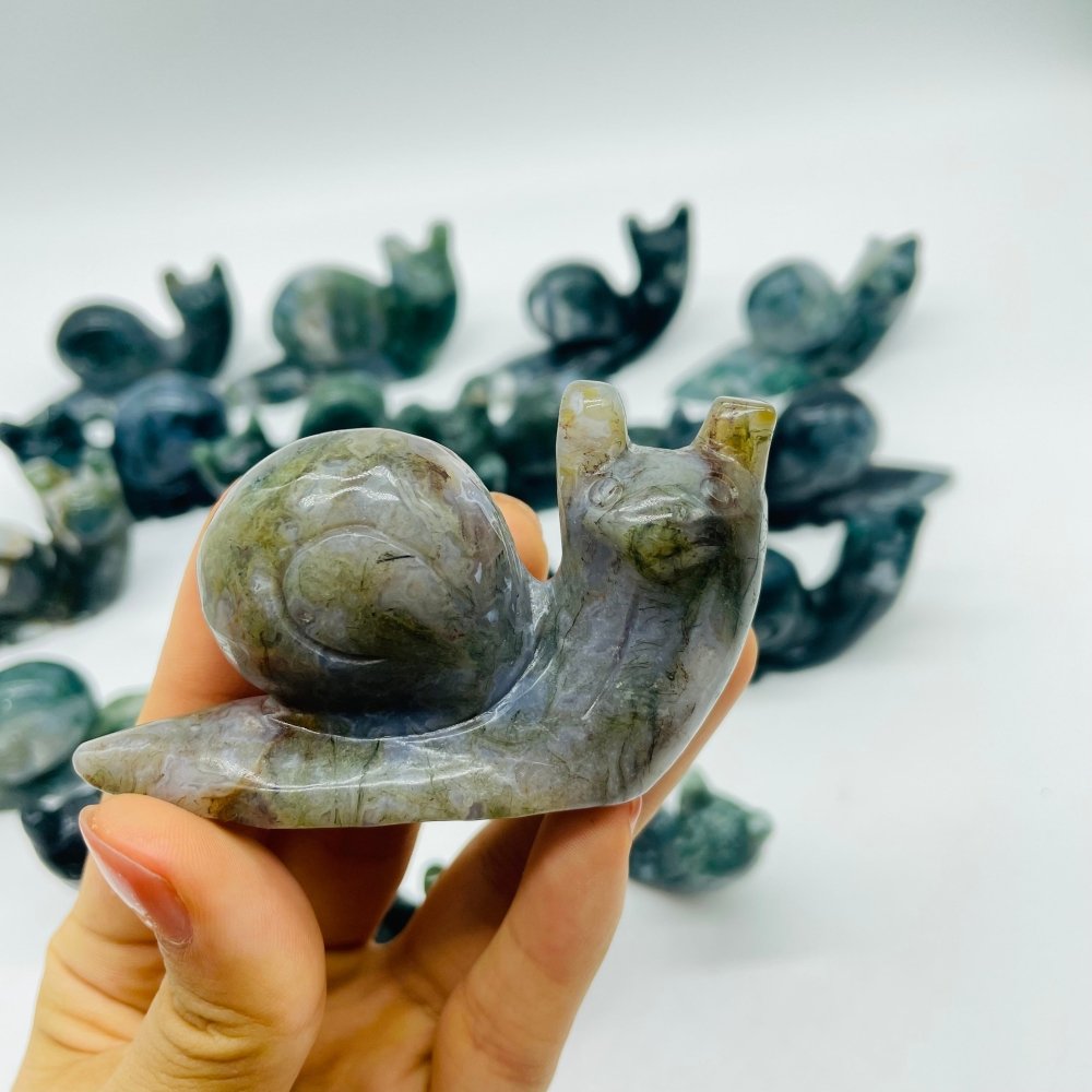 17 Pieces Moss Agate Snails Carving -Wholesale Crystals