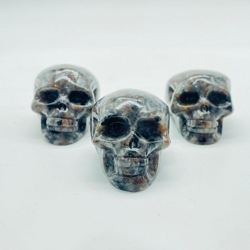 1.7in Skull Carving Wholesale Yooperlite (UV Reactive) Larvikite -Wholesale Crystals