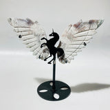 2 Pairs Pegasus Wing Carving With Stand Pink Agate Ocean Jasper - Wholesale Crystals