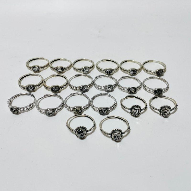 20 Pieces Beautiful Black Rutile Quartz Different Styles Sterling Silver Ring - Wholesale Crystals