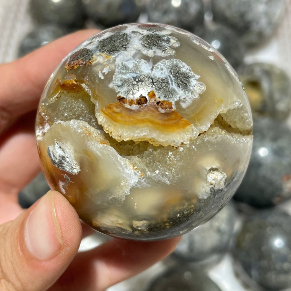 21 Pieces Flower Pyrite Mixed Agate Sphere Ball -Wholesale Crystals