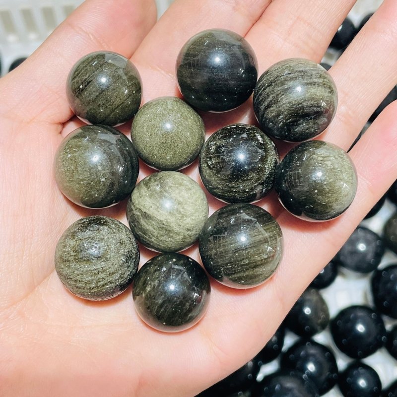 217 Pieces Gold Sheen Obsidian Mixed Silver Sheen Obsidian Spheres -Wholesale Crystals