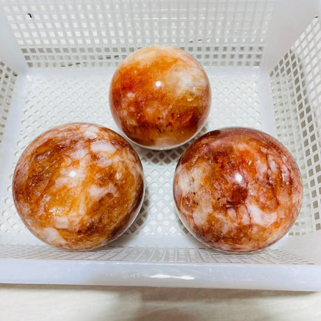 3 Pieces Large Red Fire Quartz Spheres -Wholesale Crystals
