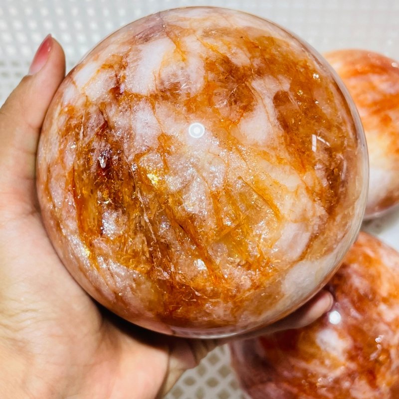 3 Pieces Large Red Fire Quartz Spheres -Wholesale Crystals