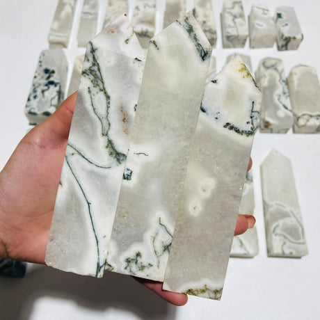 26 Pieces White Moss Agate Four-Sided Tower Points -Wholesale Crystals