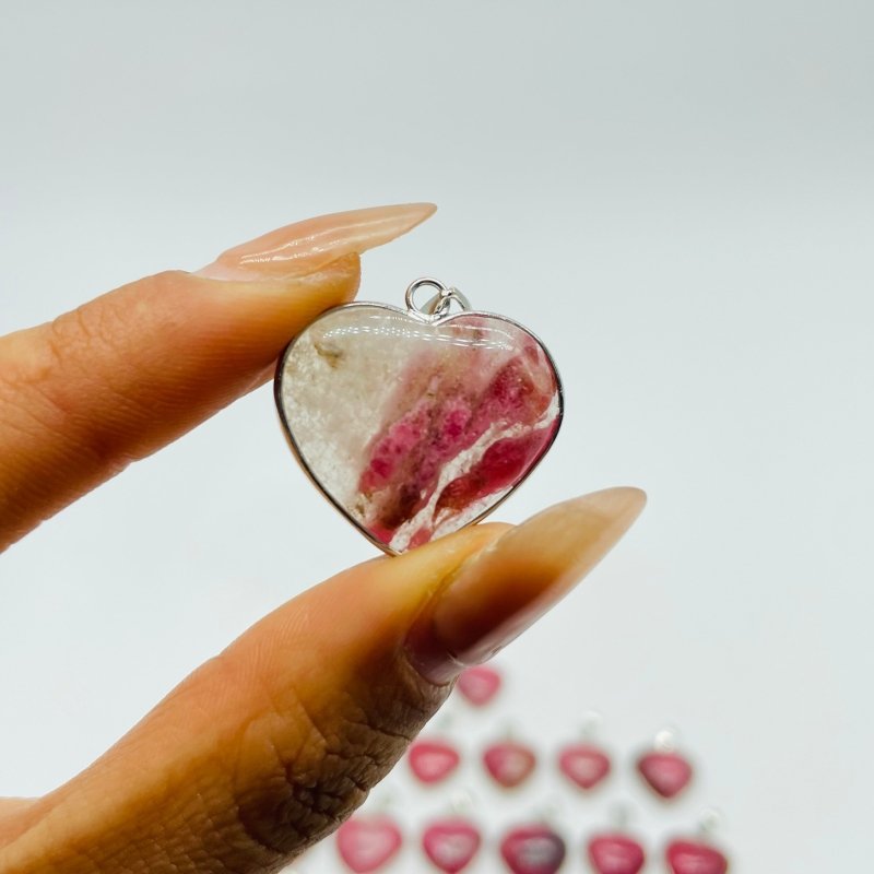 29 Pieces Pink Rhodonite Stone Heart Pendant - Wholesale Crystals