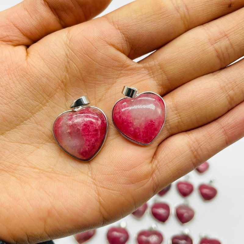 29 Pieces Pink Rhodonite Stone Heart Pendant - Wholesale Crystals