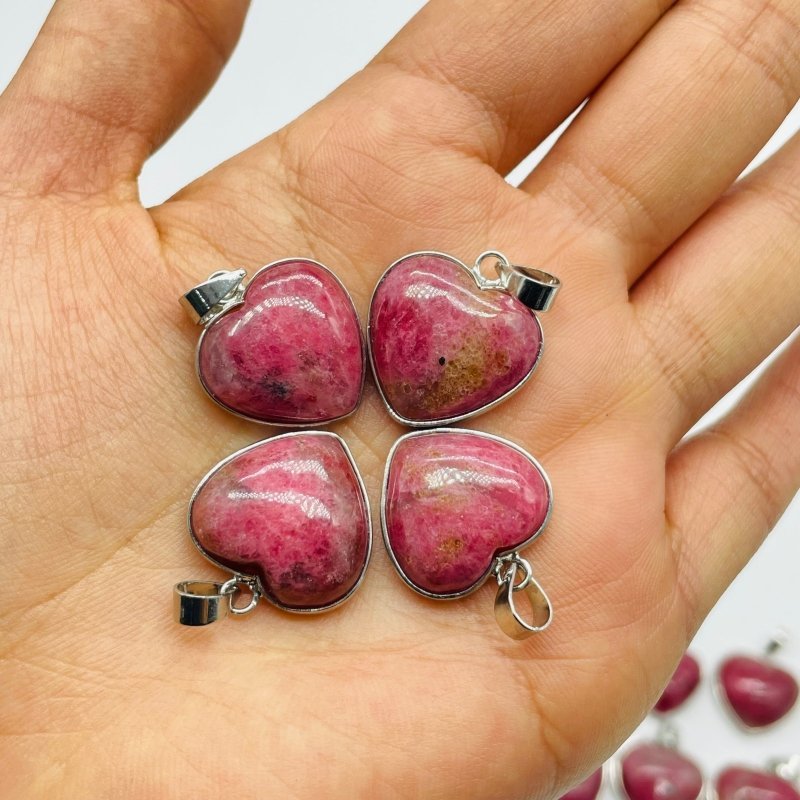 29 Pieces Pink Rhodonite Stone Heart Pendant - Wholesale Crystals