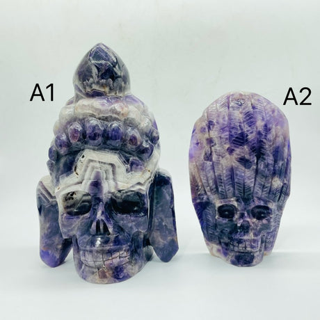 2Pieces Chevron Amethyst Indian Skull Carving -Wholesale Crystals