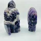 2Pieces Chevron Amethyst Indian Skull Carving -Wholesale Crystals